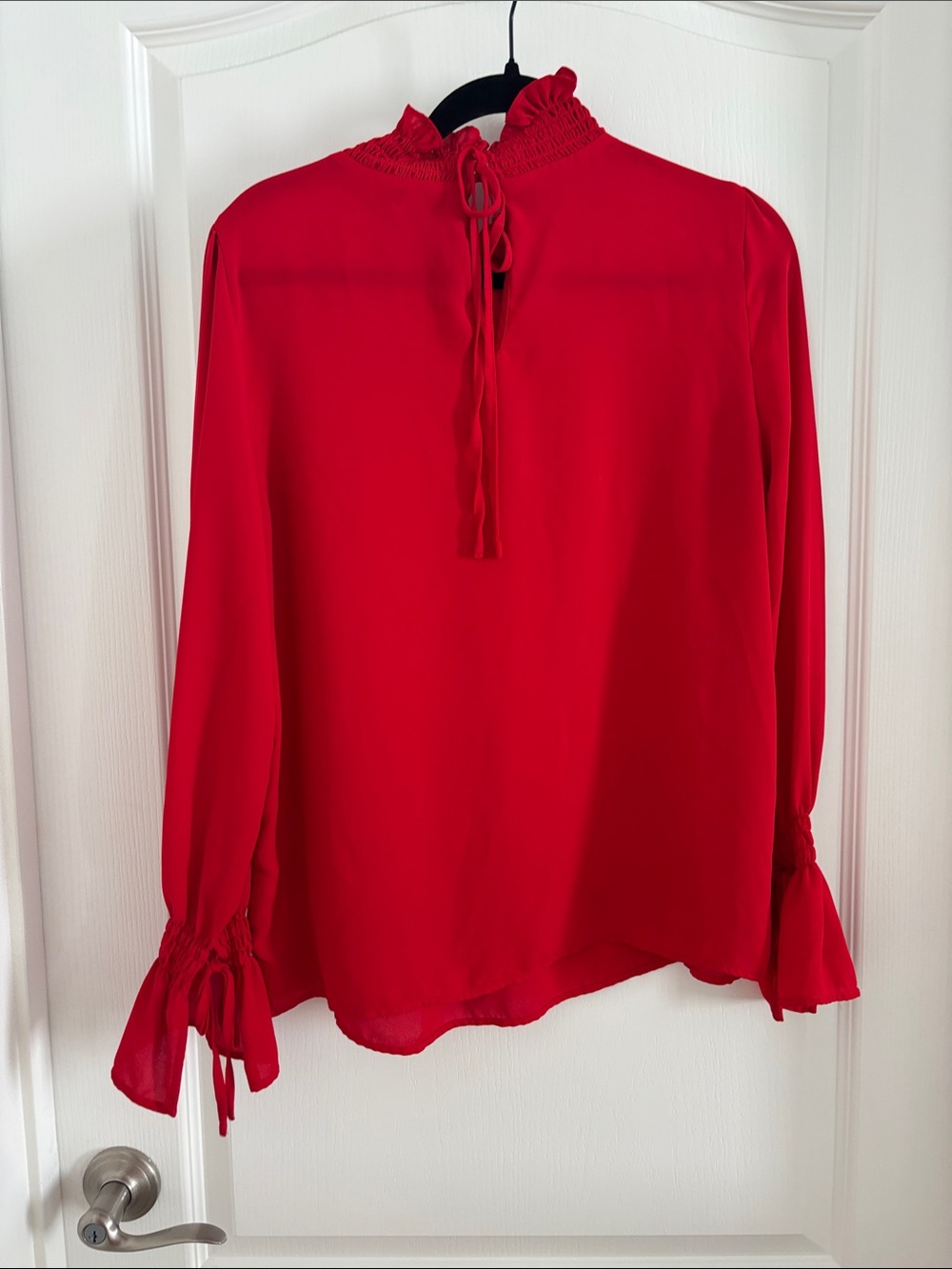 Red Ruffled Mock-Neck Blouse - Picture 3 of 4